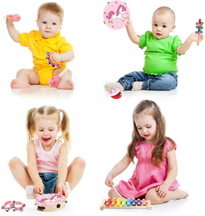 Kids Musical Instruments Sets, 12pcs Wooden Percussion Instruments Toys Tambourine Xylophone for Kids Playing Preschool Education, Early Learning Musical Toys for Boys Girls Chrismas Thanksgiving Gift