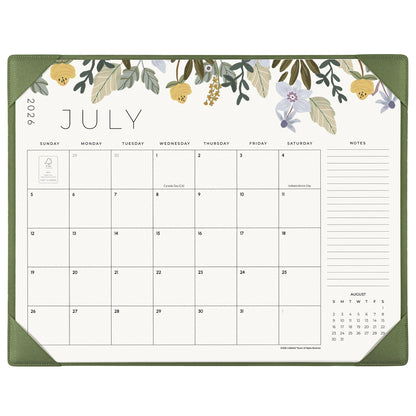 Desk Calendar 2026 with Desktop Mat, Cabbrix Large Desk Pad Calendar 22 x 17 Inch 18 Months Runs From July 2026 to December 2027, Floral Design Calendar 2026 for Home School and Office (Green)