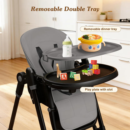 3-in-1 Baby High Chair with Soothing Rocker | Convertible Baby High Chair for Babies and Toddlers | Brake Wheels, Easy Clean, Space Saving | Adjustable, Removable Tray (Dark Grey)
