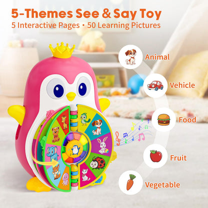 Vahome Musical Penguin Educational Toys for 1,2 Year Old Girl Gifts, Learning Toy for Toddlers 1-3 Yr with 5-Theme Pages, Lights & Music, First Birthday Gift for 1-2 Year Old 12-18 Month Age (Pink)