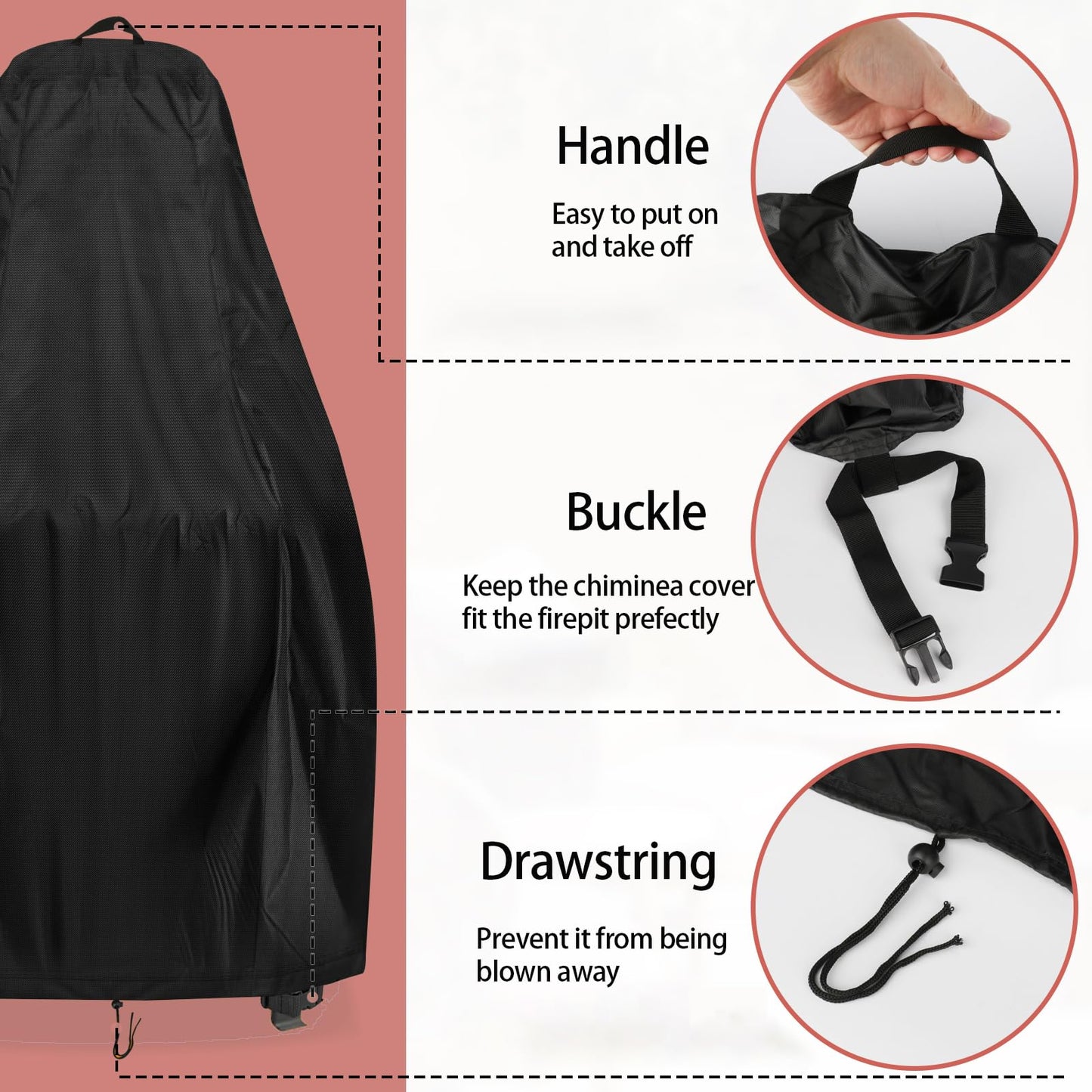 Aidetech Chiminea Cover for BALI OUTDOORS, Waterproof Outdoor Fireplace Fire Pit Cover- 25”D x 50”H, Black