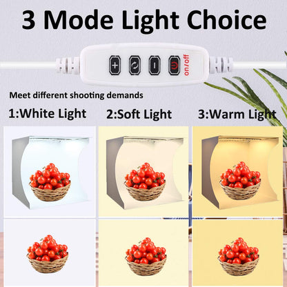 Photo Studio Light Box Kit 12x12 Inch, Folding Lightbox for Small Product Photography, 128 LED Adjustable Lighting, Portable Shooting Tent with 3 Light Colors & 6 Backgrounds
