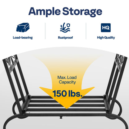 VIVOHOME 21.5 Inches Folding Firewood Storage Log Rack with Decorative Leaf Pattern and Detachable Arched Feet Wrought Iron Wood Holder Stacker Black