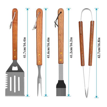 IMAGE Wooded BBQ Accessories Grilling Tools,Stainless Steel BBQ Tools Grill Tools Set for Cooking, Backyard Barbecue & Outdoor Camping Gift for Man Dad Women Barbecue Enthusiasts Set of 4
