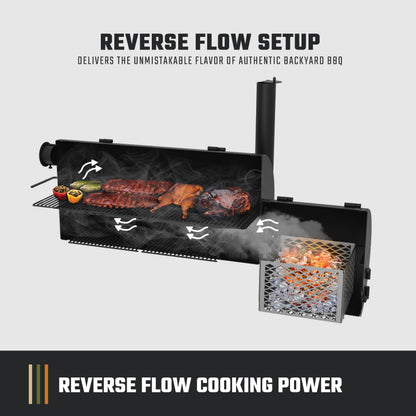 Oklahoma Joe's Longhorn Reverse Flow Offset Charcoal Smoker and Grill with 1060 sq. in. Cooking Area in Black