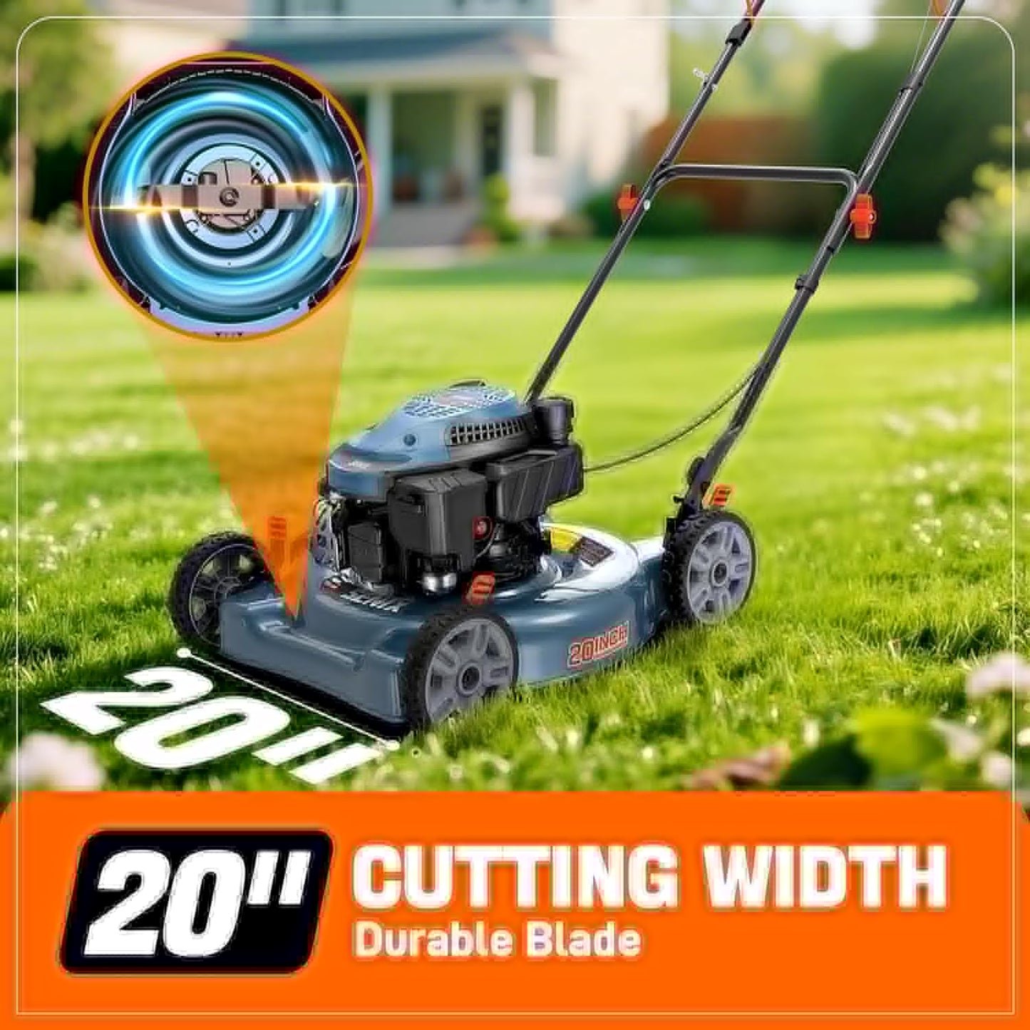 SENIX 144 cc Gas Lawn Mower, 20 inch 4-Cycle Push Mower, Side Discharge, 5 Position Cutting Height Adjustment, Low Noise & Fuel-Efficient for Lawn, Yard and Garden (LSPG-L5)