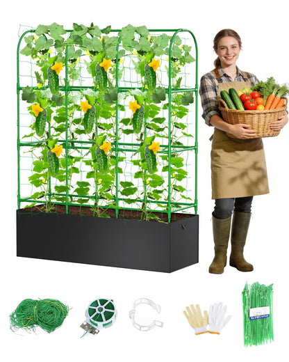 Cucumber Trellis with Grow Bags for Garden, U Frame Garden Trellis for Climbing Plants, Metal Plant Trellis with Garden Netting for Vegetables Flowers Fruits(U-4 Arches)