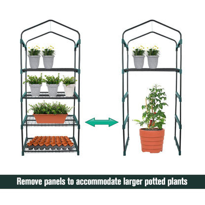 Worth Garden 4 Tier Mini Greenhouse - 63'' H x 27'' L x 19'' W - Sturdy Portable Gardening Shelves with Durable PE Cover w/ Roll-Up Zipper Door- Small Green House Indoor & Outdoor for Plants Flowers