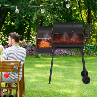 FDW Charcoal Grills 43-inch Outdoor Grill,Multiple People BBQ Grill with Double Grill Mesh Design,Smoker Grill for Camping,Outdoor Backyard,Patio and Parties,Black