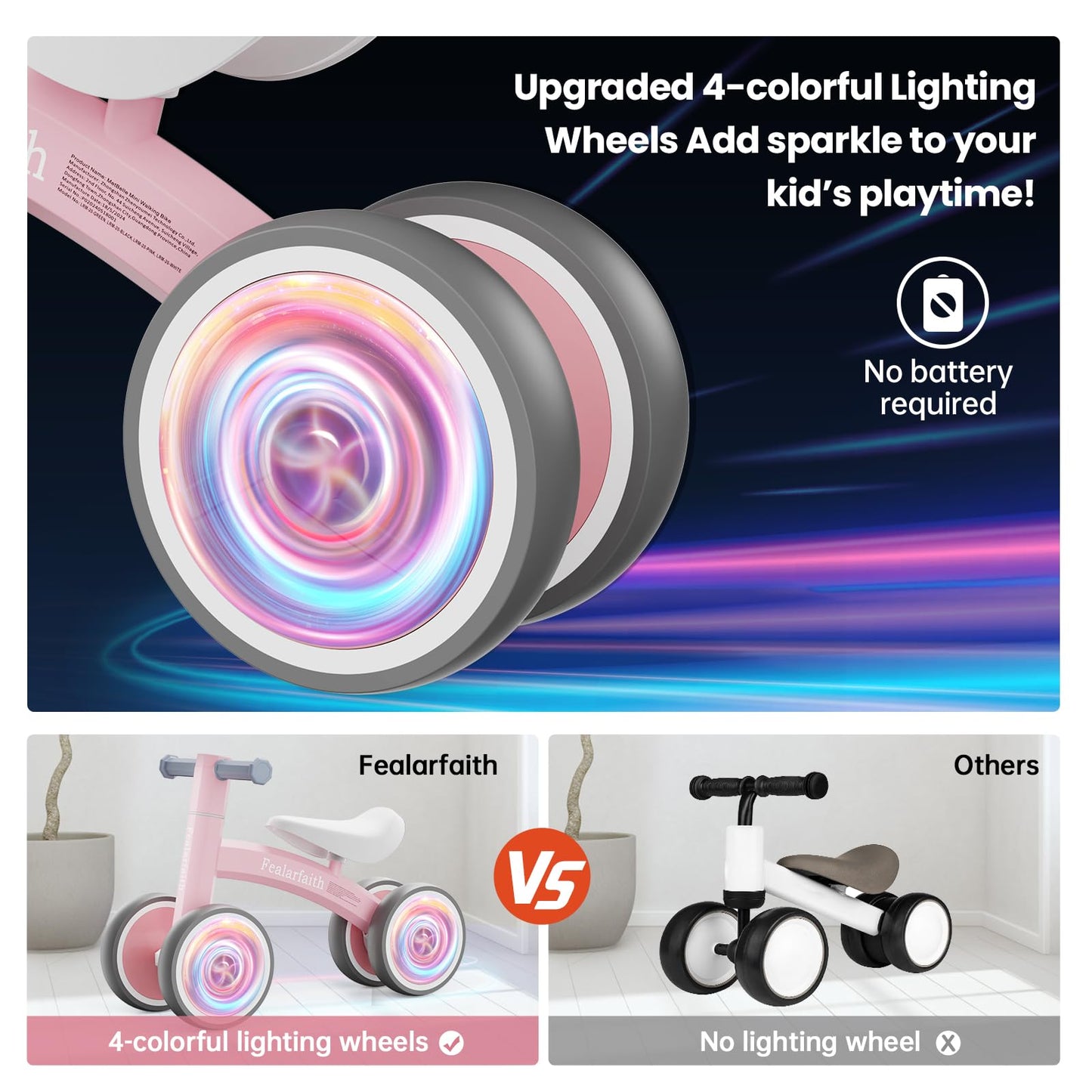 Baby Balance Bike for 1 Year Old Boys Girls, Toddler First Bike with 4 Colorful Lighting Wheels | 10-36 Month Toddler Balance Bike | First Birthday Gifts (Baby Pink)