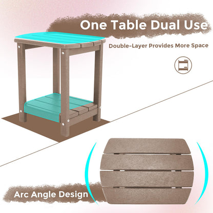 Adirondack Square Outdoor Side Table,2-Tier Storage Patio Side Table, HDPE End Tables for Backyard Pool Porch Garden Lawn