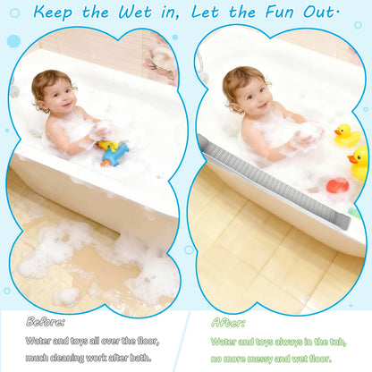 Longer Bathtub Splash Guard for Kids, Soft Silicone Tub Water Guards Toy Tray Holder for Toddlers, Bathtub Topper Splash Guard with Strong Suction Cups, Prevent Water Spills in Bathroom (2.6FT Grey)