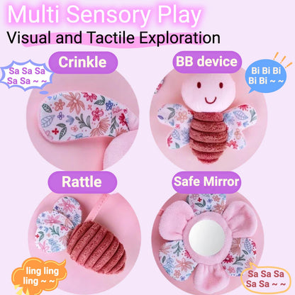 chochumy Spiral Car Seat Toy for Babies 0-6-12 Months Girl, Stroller Hanging Baby Toys 0-3-4-5-6-7-8-9-12 Month Old Newborn Infant Toddler Rabbit Gifts Travel Carseat Mirror Crinkle Bunny Accessories