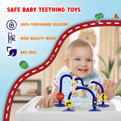 zeeloopbee High Chair Suction Toys for Babies 6-12 Months, Suction Cup Toy for Toddlers 1-3, Baby Sensory Montessori Chew Toy for Babies 0-6 Month, Silicone Baby Teething Toys for 12-18 Months