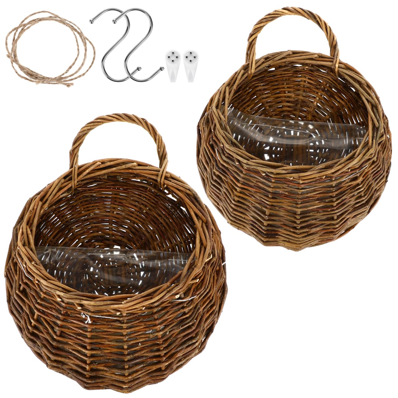 Yardwe Wicker Planter Wall Hanging Flower Pot Set - Rattan Hanging Basket for Indoor Outdoor Garden Decor 2 Pieces 4.7X10.5X4.7 Inches