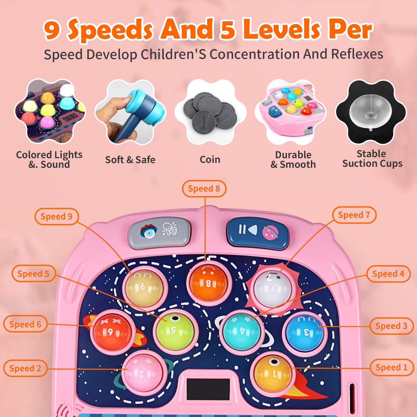 WAYKEE Whack a Game Mole, Toys for Ages 3-4 5-7 8-12 Girls Boys, Whack Game for Toddlers, Gifts for 3 4 5 6+ Year Old Girls Boys, Early Learning Educational Toys with 2 Hammers Sound & Light