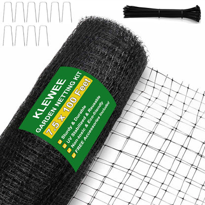 KLEWEE Bird Netting, 7.5 x 100 FT Heavy Garden Netting Deer Netting for Protect Fruit Trees, Plants and Vegetables Against Birds, Deer, Squirrels and Other Animals
