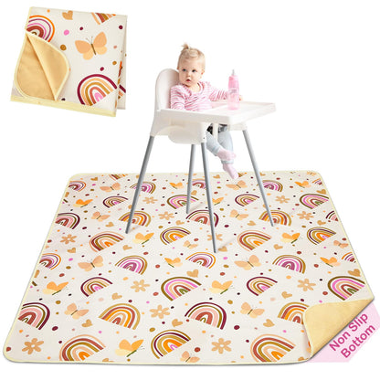 Basumee Splat Mat High Chair Mat Waterproof Baby Play Splat Mat for Under High Chair Food Catcher Highchair Mat for Floor Non Slip Bottom, Brown Rainbow, 46x42 Inches