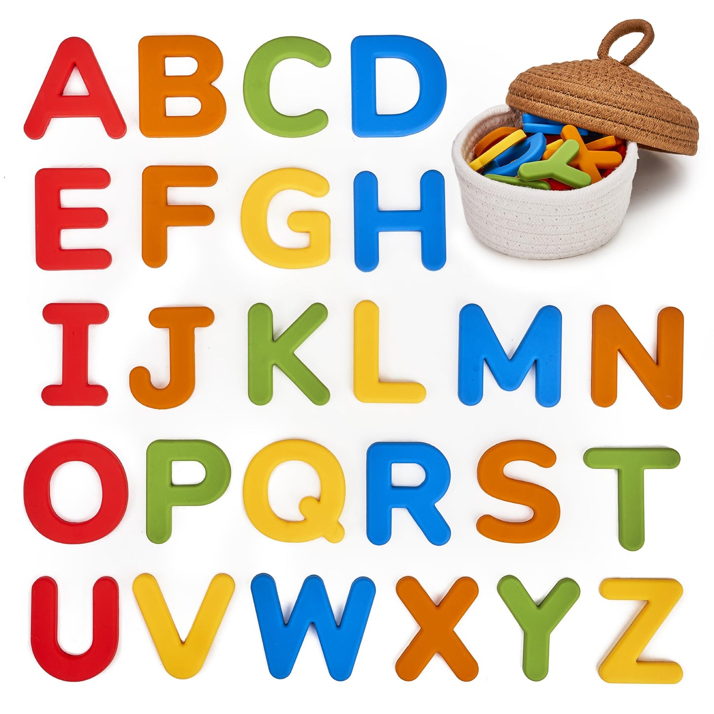 JoyCat Baby Toys 6-12 Months - Soft Baby Beehive with 5 Sensory Bees + Silicone Alphabet Magnetic Letters, 26 Uppercase ABC Fridge Magnets for Toddlers