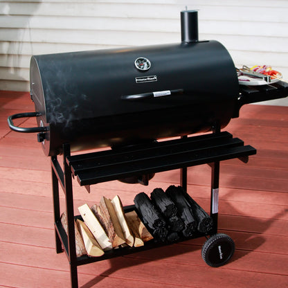 MASTER COOK Barrel Charcoal Grill with Foldable Front Shelf, 686 Sq.in. Cooking Area Outdoor bbq Grill,Thermometer and Adjustable Air Vents for Patio, Parties,Backyard, Tailgating, Black