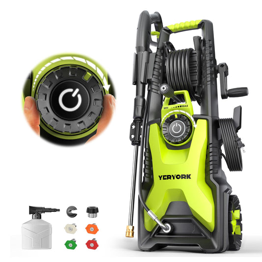 Yeryork 5000 Max Adjustable PSI Pressure Washer,2.5 Max GPM Power Washer with 33 FT Retractable Hose Reel, Stainless Steel Lance, 500ml Foam Cannon, 4-Nozzle Set, Washer for Cars, Fences, Patios