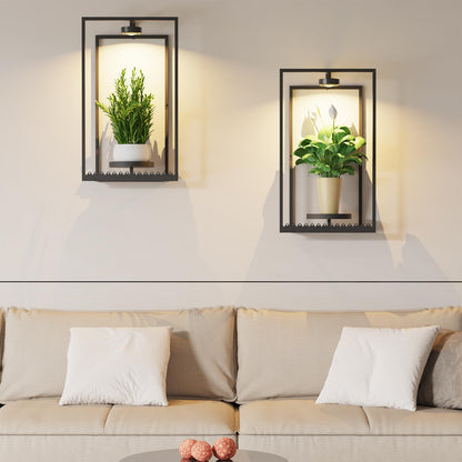 Starxing Wall Plant Shelf with Grow Lights, Remote Control Indoor Plant Holder Stand for Hanging Planters, Modern Framed Wall Decor for Living Room, Home L-2PK