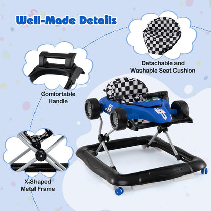 HONEY JOY Baby Walker, 4-in-1 Foldable Infant Activity Push Walker, Toddler Car Walker with Adjustable Heights, Music, Lights, Padded Seat, Baby Walker with Wheels for Boys Girls 6-18 Months (Blue)