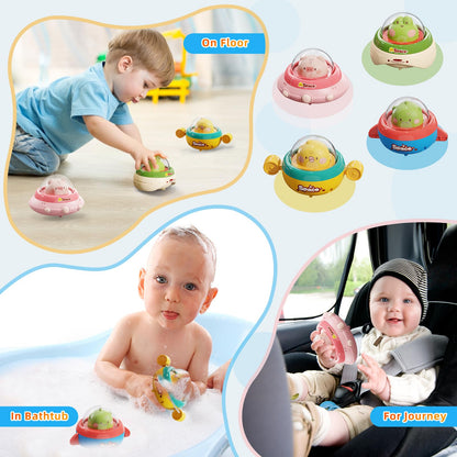 NUMBERFUN 4PCS Animals Car Toys for Toddlers 1-3,Press and Go Car Toys for Ages 0-2,Baby Toys 6-12-18 Months,Spaceship 1 Year Old Boy Toys,First Birthday Gifts Toddler Toys for 1 Year Old Boy & Girl