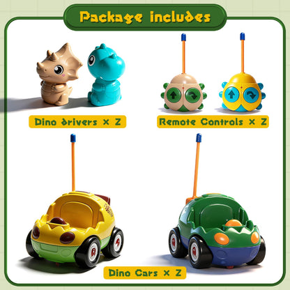 TOPLIVING 2-Pack Remote Control Dinosaur Car Toys for Toddler Ages 18+ Months, 2 3 4 5 Year Old, Dino RC Vehicle with LED Lights, Music, Christmas Birthday Gift for Boys & Girls