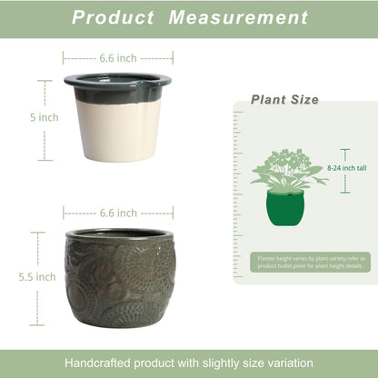 HERDUK 6.5” Ceramic Self Watering African Violet Planter with Embossed Floral Design – Durable Indoor Plant Pot for Orchids, Succulents, and Houseplants