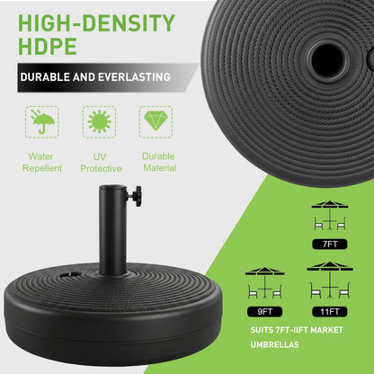 T&Jero Round Heavy Duty Plastic Patio Umbrella Base Stand Weight for Outdoor, 59 lb with Water and Sand Filled, Black