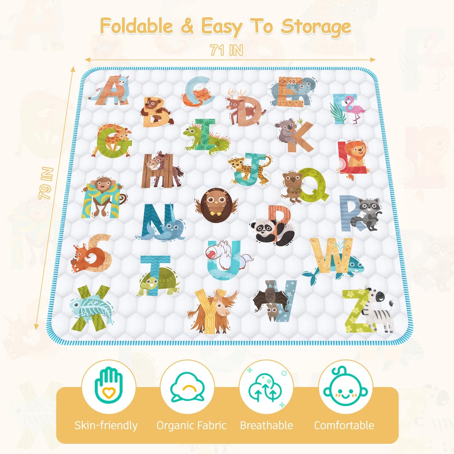 Baby Play Mat for Floor,Premium Foam Baby Play Mat 79" X 71",Thick One-Piece Crawling, Odorless Floor Mat,Non-Slip Cushioned Baby Playmat for Infants,Babies,Toddlers.Foldable and Washable Baby Plaype