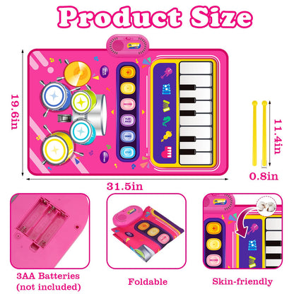 Toys for 1 Year Old Girl Gifts: Baby Piano Mat Toddler Toys Age 1-2 - 2 in 1 Piano Drum Babies Music Mat - Infant Musical Toy 12-18 Months Babies Birthday Easter Gifts for 1 2 3 Year Old Boys Girls