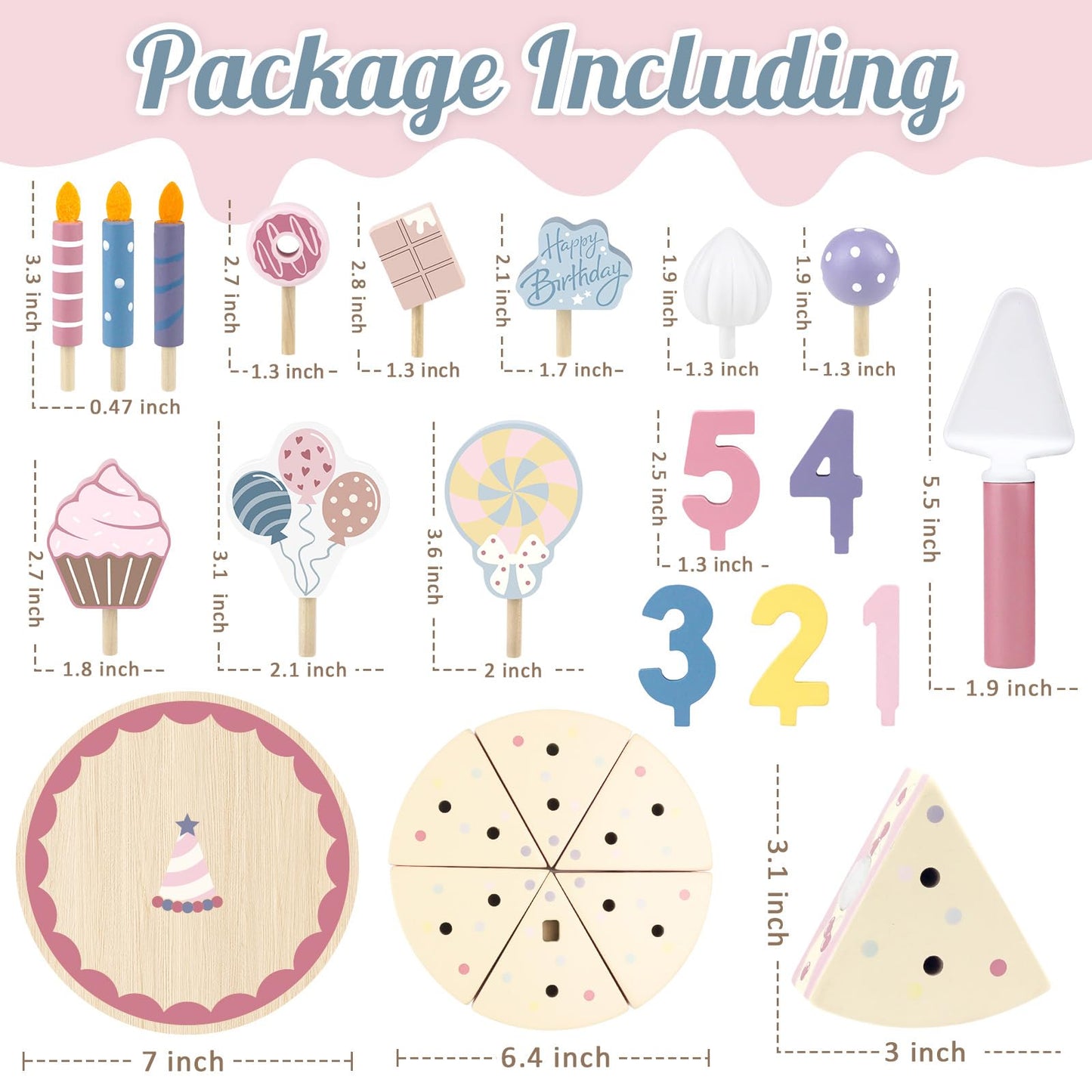 Wooden Birthday Party Cake Play Food Sets for Toddler 2 3 4 5 Year Old Girls Boys Kids Kitchen Accessories Pretend Play Toy Gift Educational Toys