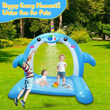8.7FT Inflatable Whale Sprinkler Water Toys with Basketball Hoop Arch, 3-in-1 Large Splash Pad for Kids & Dogs, 16 LED Lights, Thickened Mat Toys for Outdoor Backyard & Garden Summer Fun