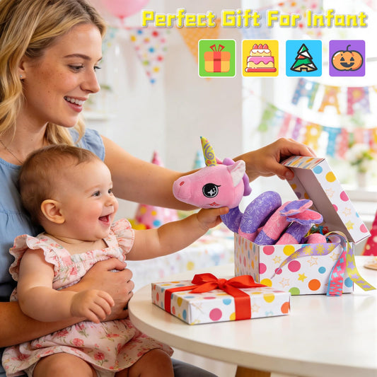 Zendstanding Musical Car Seat Toy for Babies 0-12 Months Girl, 5-in-1 Sensory Activity Hanging Toy Stroller Toy with Soothing Music, Rattle, Mirror for Newborn Infants Essential Gifts, Unicorn