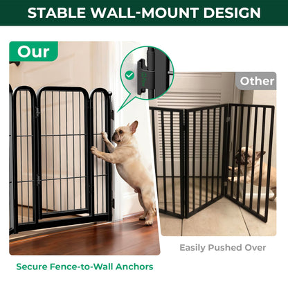 FXW Dog Gate Extra Wide Designed for Indoor Use, Adjustable Width Up to 183-inch Wide (24" H 8 Wire Panels for Puppies and Small Dogs), Black