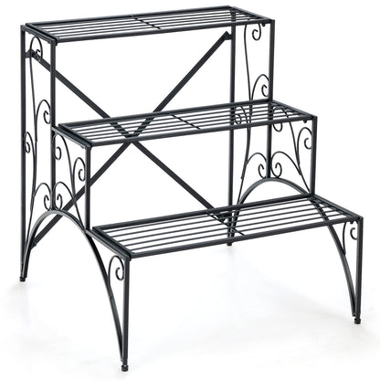 Giantex 3 Tier Metal Plant Stand, Black Corner Plant Stand Indoor w/ Widened Grid Shelf & Non-Slip Foot Pads, Display Rack Holder for Outdoor Porch Garden Patio Balcony