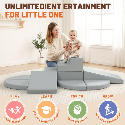 TODIBY 9-Piece Climbing Toys for Toddlers: Soft PU Leather Foam Blocks - Baby Climb and Crawl Activity Blocks - Kids Play Gym Equipment Indoor for Development(Grey)