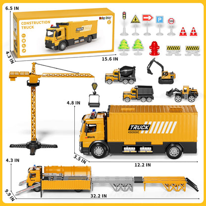 Carrier Truck Race Track Boy Toddlers Toys, Truck Toys for Toddlers 3-5 5-7, Toy Transport Car with Tower Crane Light & Sound, Excavators Cars Gifts for Age 3 4 5 6 7 Years Old Boys Girls