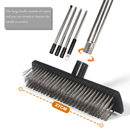 BSMstone Deck Brush Steel Wire Broom with Long Handle Stiff Scrub Brushes for Cleaning Boat Patio Concrete Moss Remover