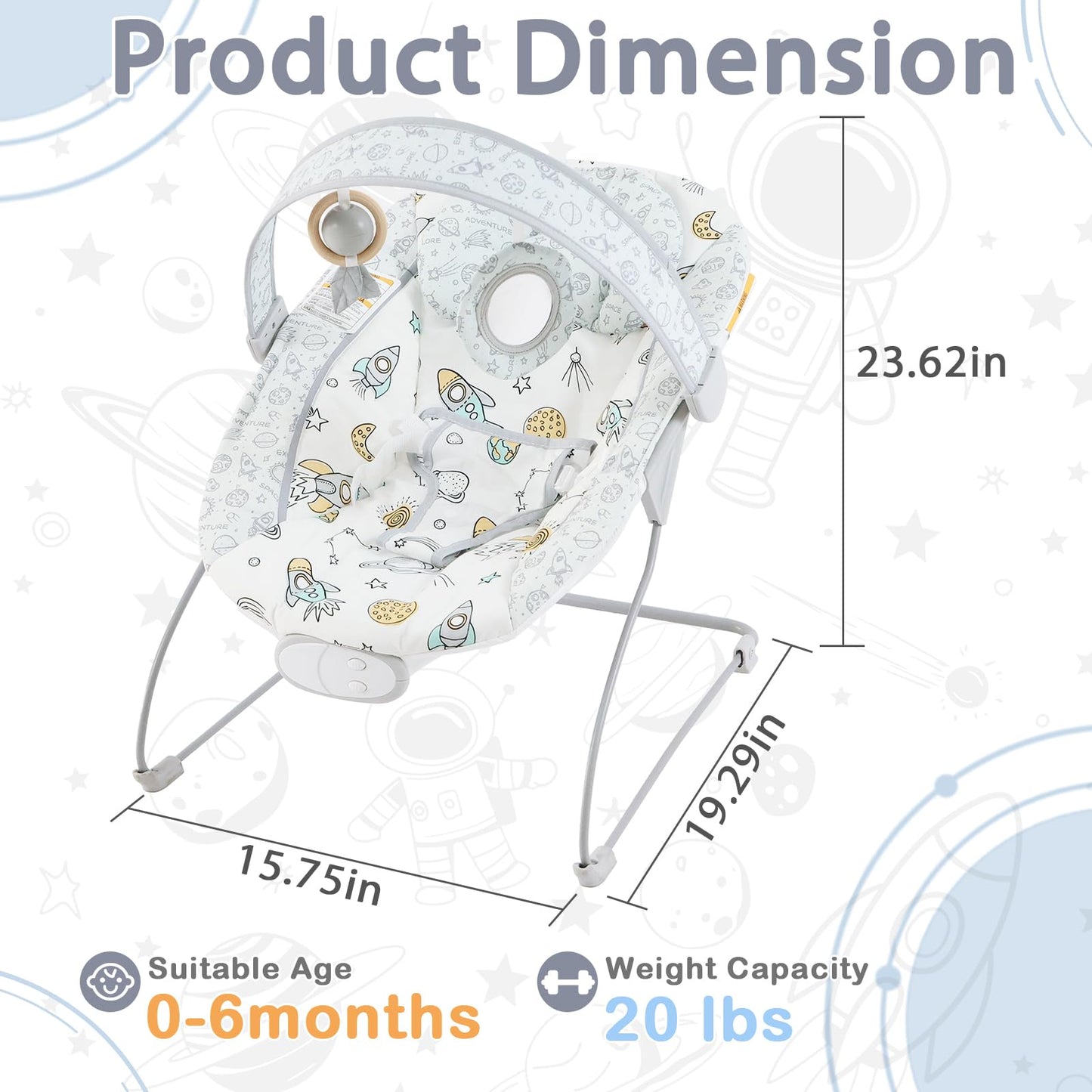 Otrolepota Baby Bouncer, Infants Bouncy Seat with Music and Vibrations,Portable Baby Rocker for Newborns Indoor Outdoor Use 0-6 Months Up to 20 lbs