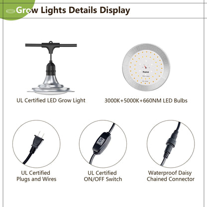 Espird Outdoor LED Grow Light, 12-Light Full Spectrum Grow Light Strip, Waterproof Plant Growing Lamps, UL Certified String Grow Lights for Greenhouse Garden, 41FT Outdoor Grow Light for Veg Seedling