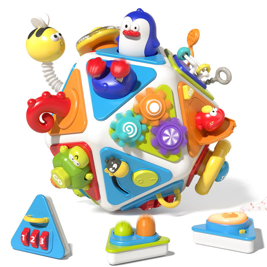 MEWOCHEE 20-in-1 Toddler Busy Board Cube Toys, Early Educational Montessori Sensory Toy for Toddler 1-3, Montessori Toys for 1 2 Year Old Boys Girls Kids, Travel Toy Gifts for 1 2 Year Old Boy Girl