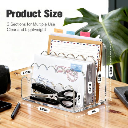 Cryozeo Clear Acrylic Mail Organizer,3 Compartments Letter Holder for Desk, Vertical Acrylic Mail Sorter, Desk Organizer for Letters, Envelope, Bills, Stationery