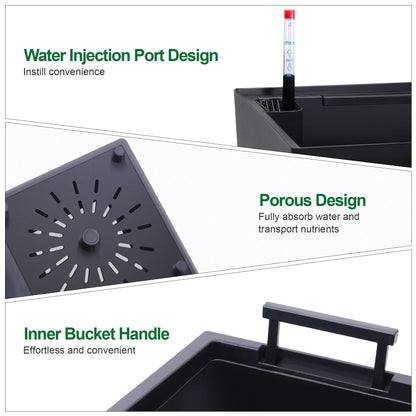 GarveeLife 22.5 in Tall Planters Set of 2, Outdoor＆Indoor Black Planter Pots, High Front Porch Planter Pots with Drainage Holes＆Water Level Monitor＆Inner Bucket, Automatic Watering, Black