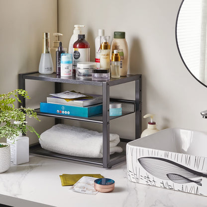 YMYNY Desktop Printer Stand, 3 Tiers Desk Organizer with Adjustable Storage Shelves, Multi-Purpose Printer Shelf for Home Office, Fax Machine, Scanner, Files, Books, Black, UHPT001B