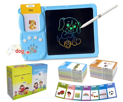Rylai Toddler Toys Talking Flash Cards, Kindergarten Learning Resources 510 Sight Words with Drawing Tablet for Speaking Doodling, Sensory Toys for Kids with Autism, Boys Girls 2 3 4 5 6, Blue