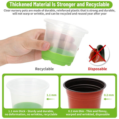Caffox 57PCS Reusable Seed Starter Kit Includes 26 Packs 4" Clear Nursery Pots with Silicone Base, Repotting Mat, Gardening Gloves, Plant Labels and Seedling Tools for Easy Transplant
