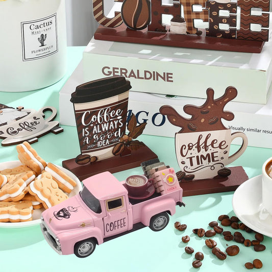 YimiBloss Coffee Bar Decor Vintage Mini Metal Pickup Truck Decor with Book Accessories for Coffee Station, Farmhouse Tiered Tray Tabletop Decorations for Home Kitchen, Office, Cafe
